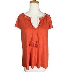 Market & Spruce Pumpkin Fall Orange V-neck Peasant Boho Blouse Top